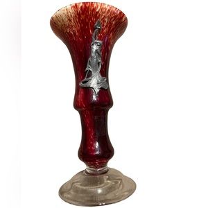 1920s WMF Ikora Funnel 8 inch Red Vase Mold Blown Glass Tin Woman Standing